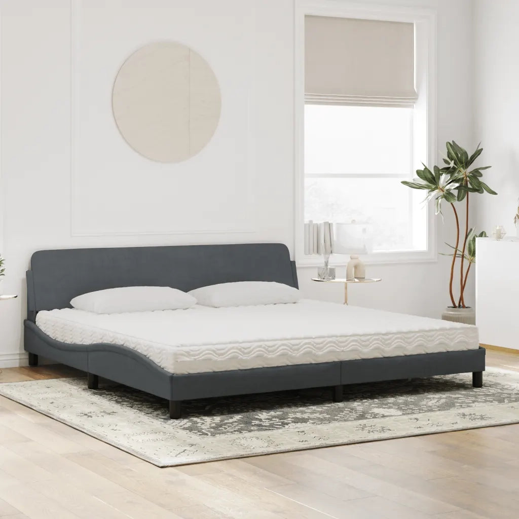 Letto con Materasso Dover Grigio Scuro 200x200 cm Velluto 3208472
