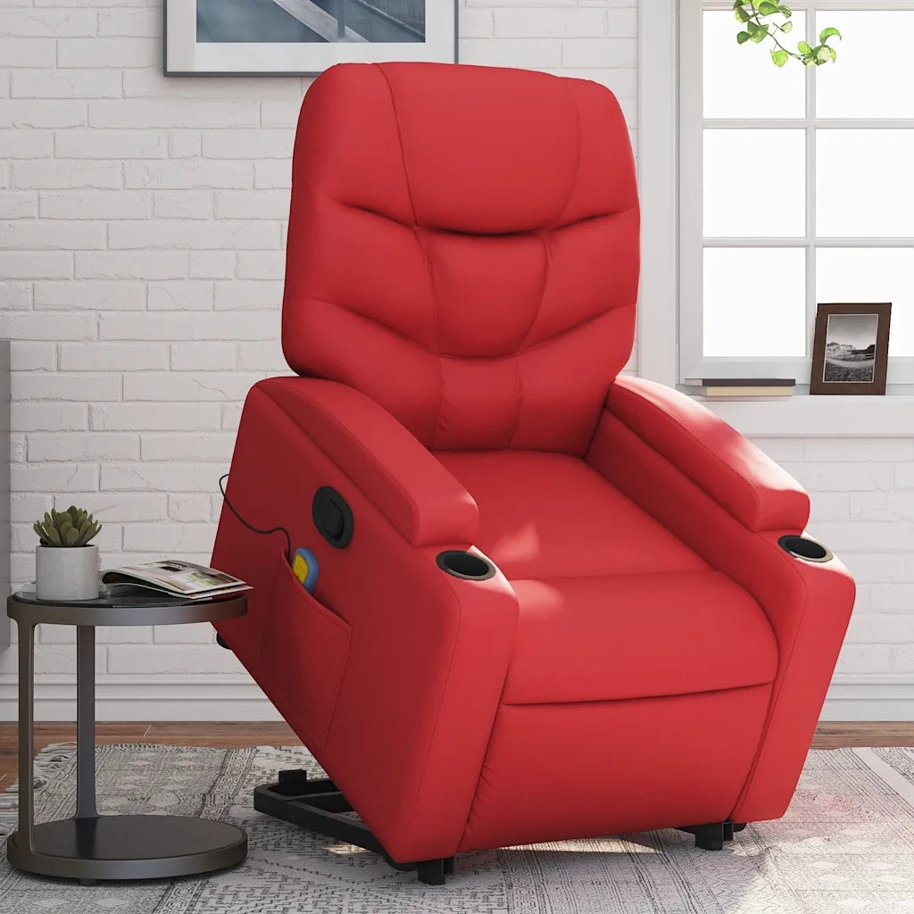 Poltrona | Sedia Relax Alzapersona Reclinabile Massaggio Rosso in Similpelle
