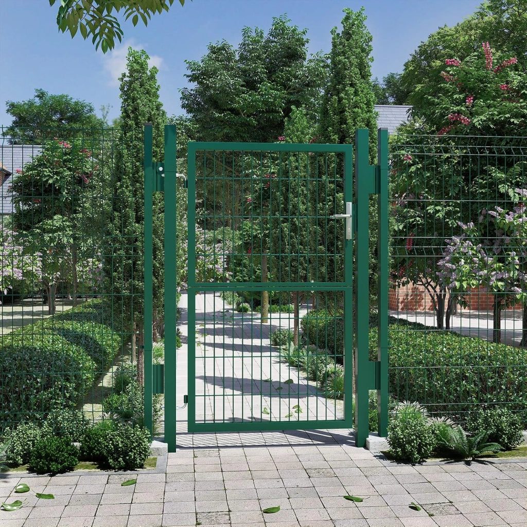 SONGMICS Cancello da Giardino, Cancelletto da Giardino, Acciaio Zincato con Serratura, Porta di 106 x 150 cm (L x H), Tubo Rettangolare, Cancello per Recinzione, Verde GGD200L