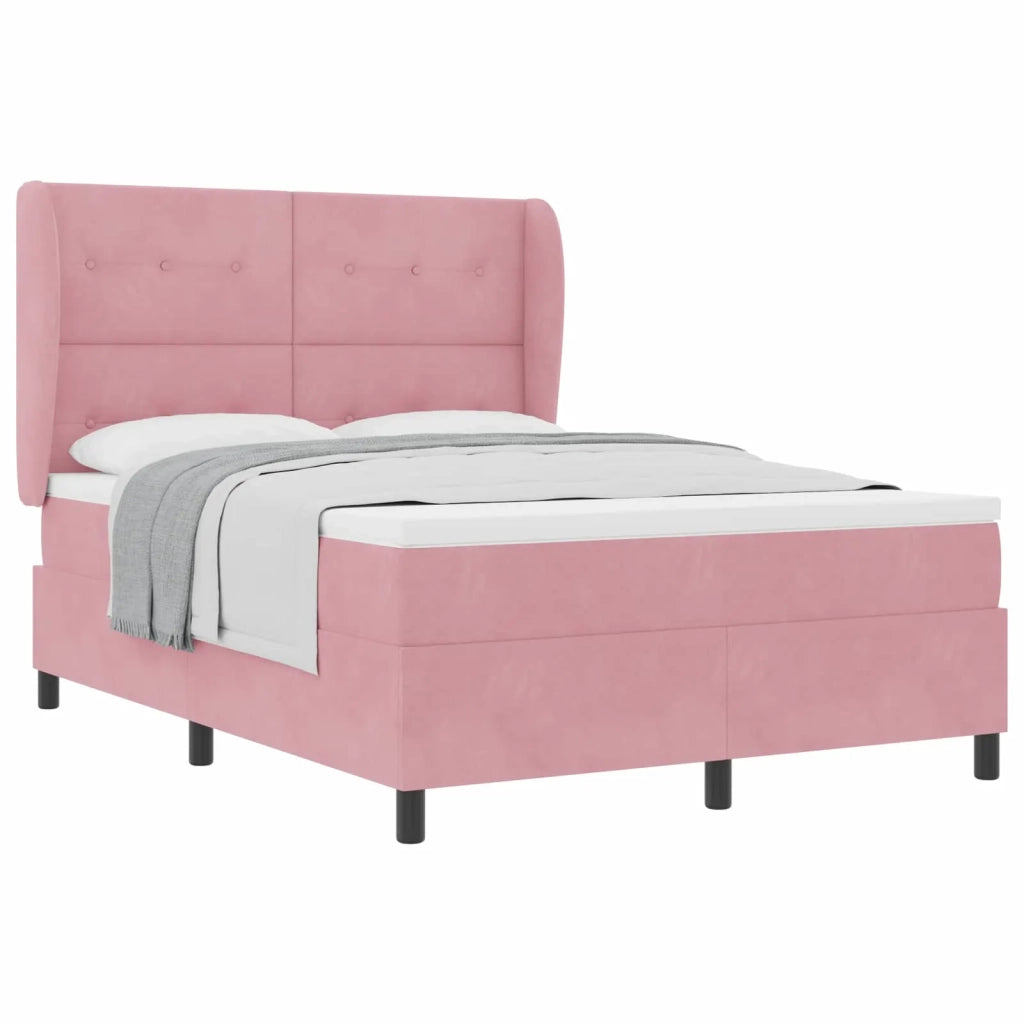 Letto a molle con materasso Rosa 200 x 160 cm Velluto 3340939