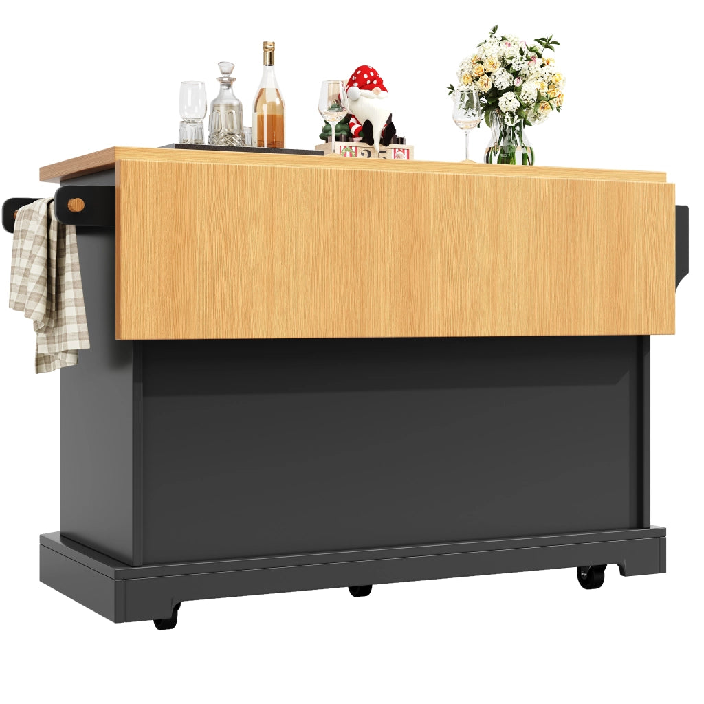 Isola da cucina mobile - Zephmum - 120x45(75)x91 cm - Bianco/Nero - 2 ante e 6 cassetti, rotelle