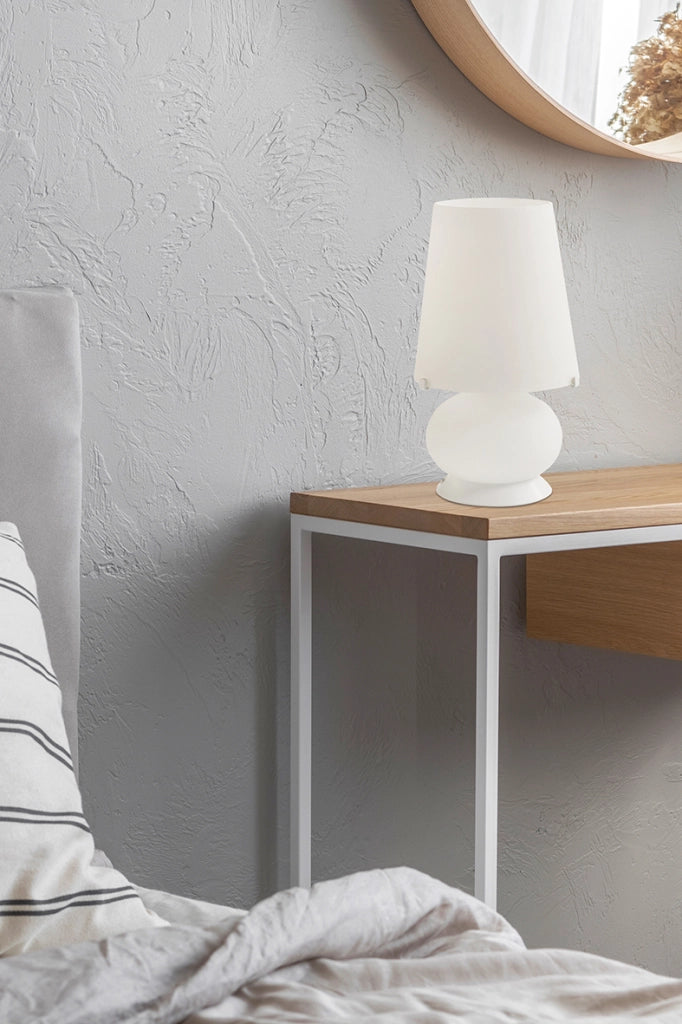 Lampada da Tavolo JUDY 32cm in Vetro Satinato e Metallo Bianco, Doppia Accensione E14+E27, Design Moderno per Interni IP20 - Rossini Group