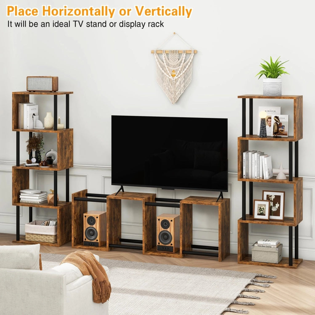 Libreria Scaffale a 5 Livelli, S, Libreria Verticale Stile Moderno, Scaffali Espositivi in Metallo per Soggiorno, Camera Da Letto, Ufficio, Marrone Rustico WBC015H