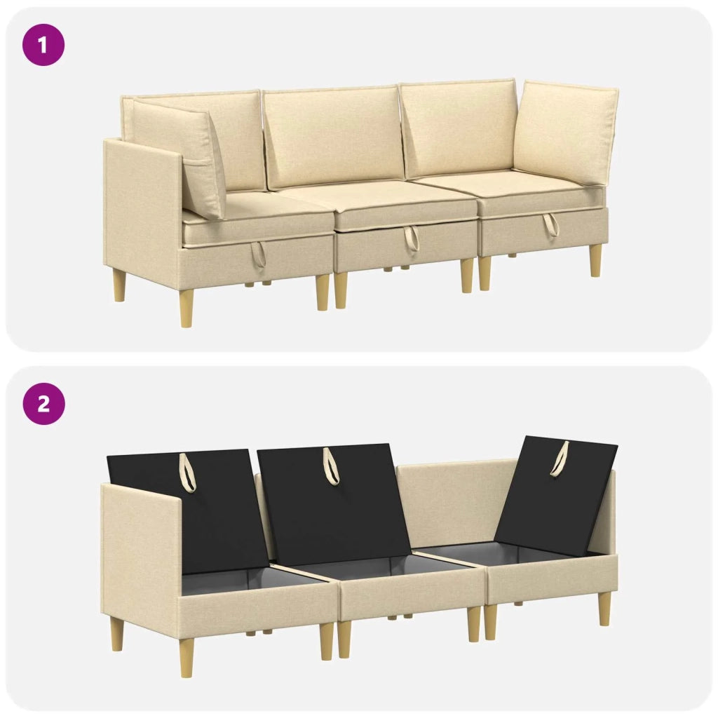 Set di divani modulari con spazio di archiviazione 3 pcs Crema