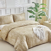 Set di copriletti a tre pezzi, 240 x 220 cm, per letto 135/150 cm, stampato a salvia, microfibra, 3 pezzi compresi 1 copriletti 240 x 220 cm e 2 copriletti per cuscino 50 x 75 cm, colore kaki