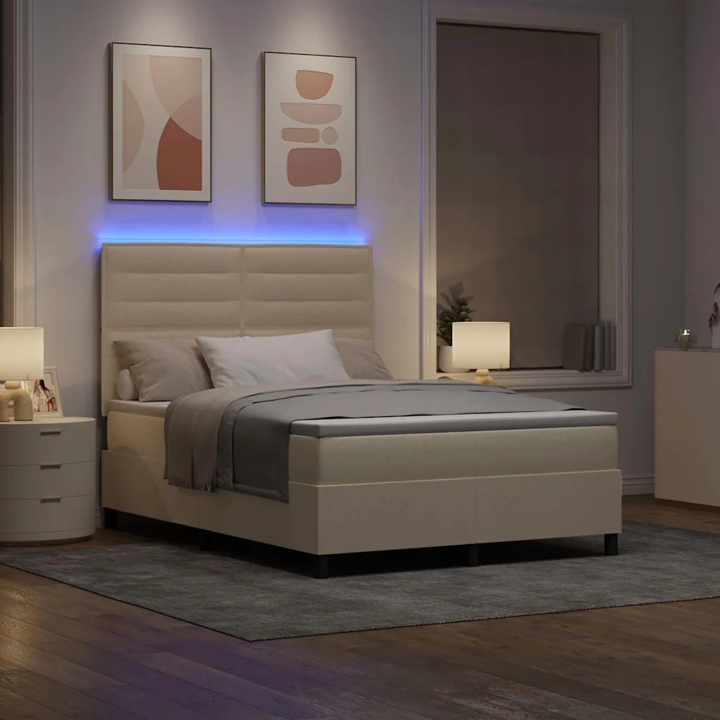 Letto a molle con materasso con led Crema 140 x 190 cm Tessuto 3342793