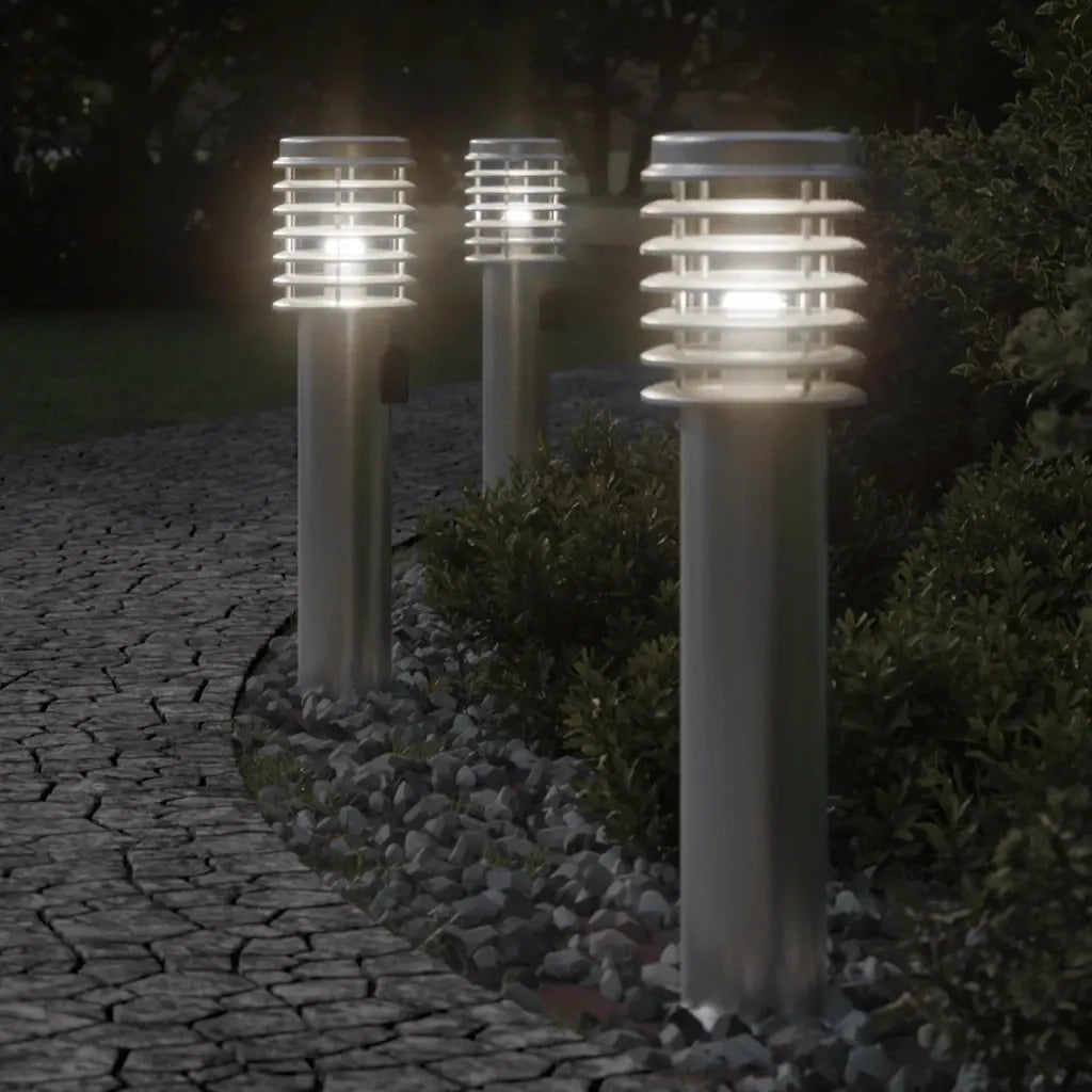 Lampade da Terra Esterni con Presa 3 pz Argento 60 cm Acciaio CFW6917455