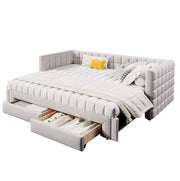 Letto a divano 90x200 cm estensibile; 2 cassetti; velluto; beige; (Senza materasso)