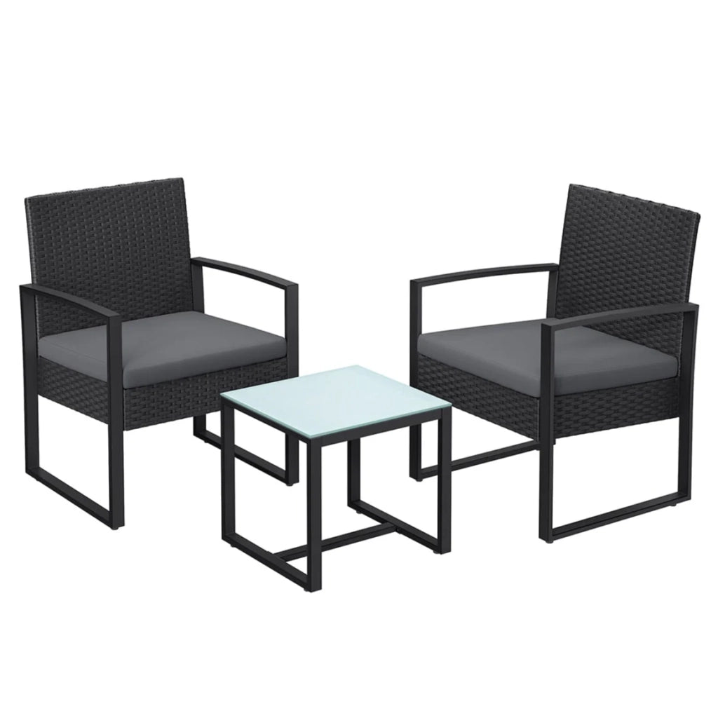 Set di mobili da giardino per esterni 3 pezzi superficie intrecciata per balcone o terrazza montaggio facile 2 divani e 1 tavolo nero 12_0007387