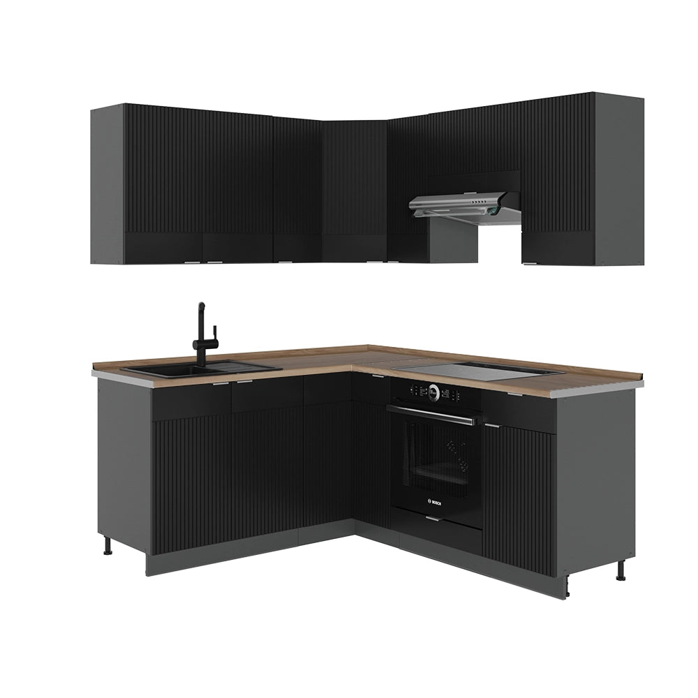 Cucina angolare completa Fame-Line Nero rigato/Antracite 190 x 60 cm, PL Rovere Vicco