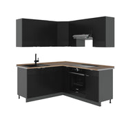 Cucina angolare completa Fame-Line Nero rigato/Antracite 190 x 60 cm, PL Rovere Vicco
