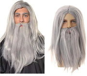 Pruik con lunga barba per cosplay - Costume da stregone per Halloween - Prugne per uomo - Fibre sintetiche morbide - Aspetto naturale - Prugne per costume