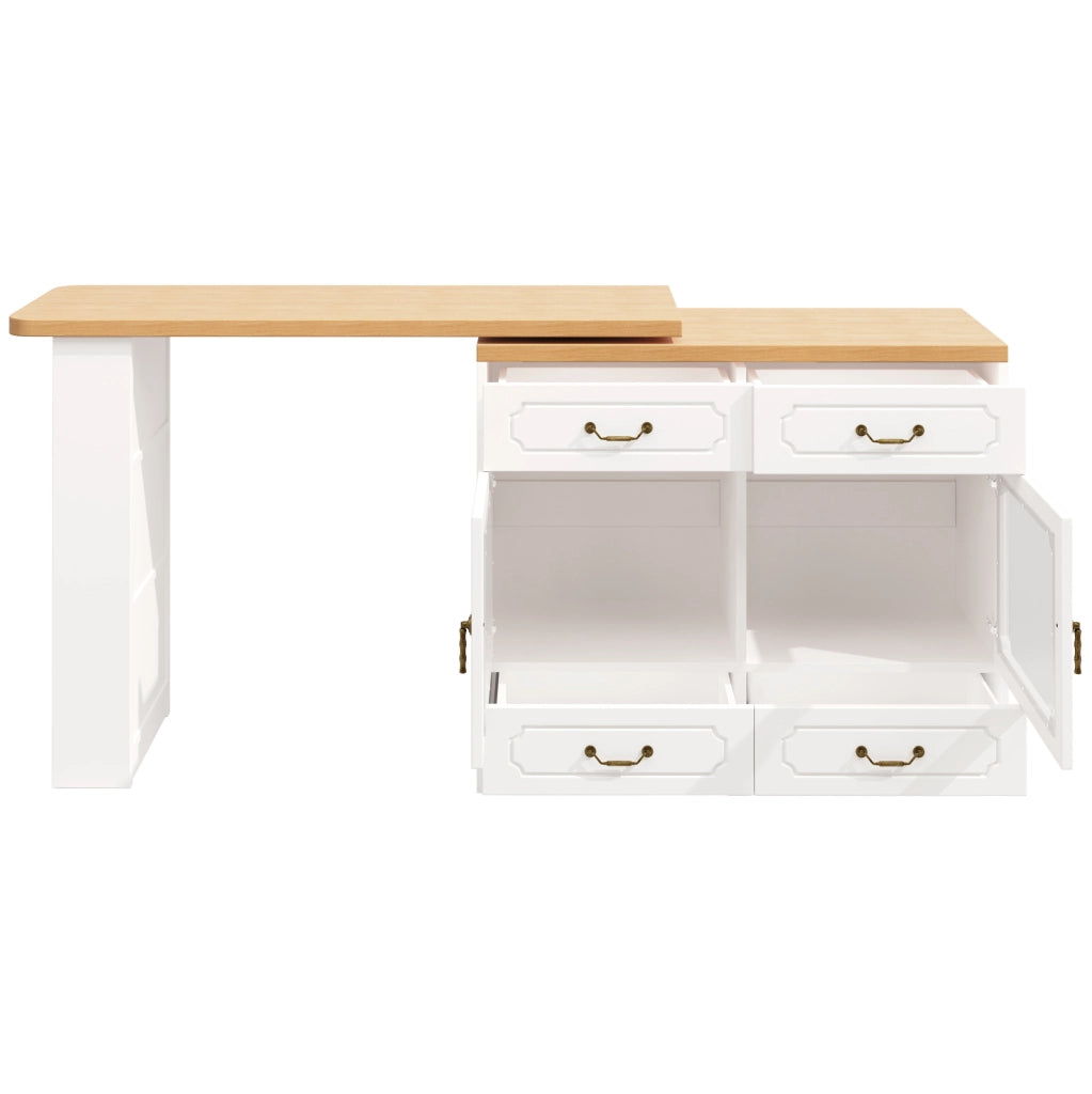 Tavolo bar 135-203x39x92.8 cm allungabile con rotazione a 360° e LED in MDF bianco e naturale