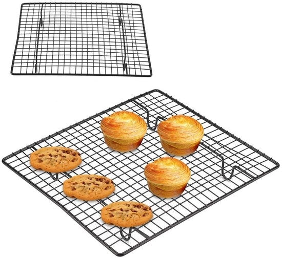 Griglia per cottura con rivestimento antiscivolo - Acciaio inossidabile - 26 x 23 x 2,5 cm - Adatta per biscotti/cake/pane - Migliorata circolazione dell'aria - Sicura e non tossica - Griglia per cottura