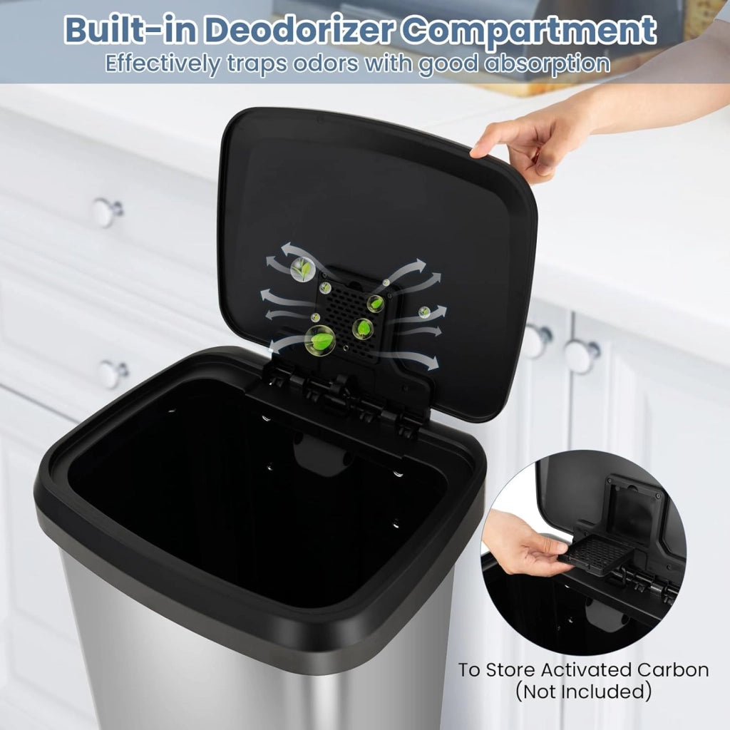 Pattumiera da Cucina da 50 L, con Coperchio e Pedale, in Acciaio Inox e Plastica, con Scomparto per Deodorazione, 41 x 39 x 61 cm (Argento, 68l)