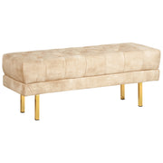 Panca Beige Tessuto imbottito Velluto Accento di metallo Gambe d'oro Panca da letto Sgabello