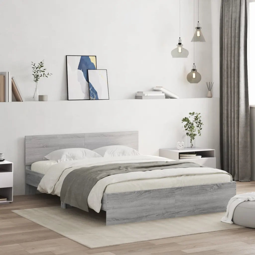 Giroletto con Testiera e LED-Struttura Letto con testiera Grigio Sonoma 160x200 cm 406341