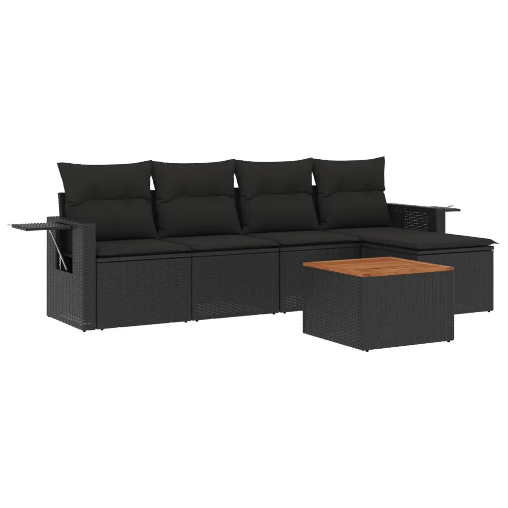 Set Divano da Giardino 6 pz con Cuscini Nero in Polyrattan 3256867