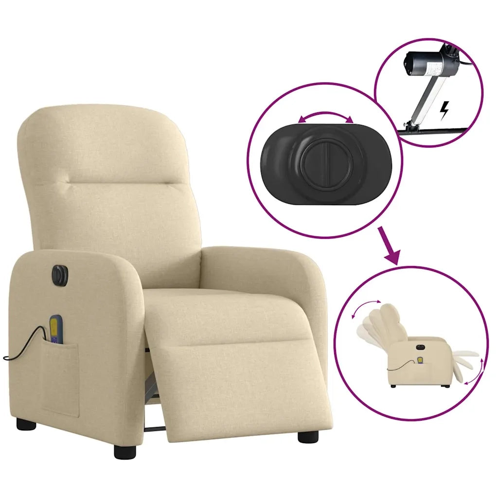 Poltrona Reclinabile Massaggiante Elettrica Crema in Tessuto 3302970