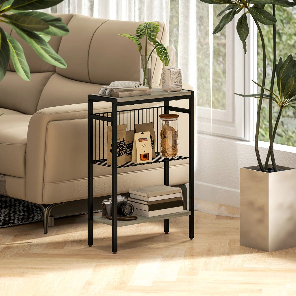 Tavolino a 3 Livelli con Ripiani Aperti ¨C zephmum ¨C 43x18x62,5cm Effetto Rovere