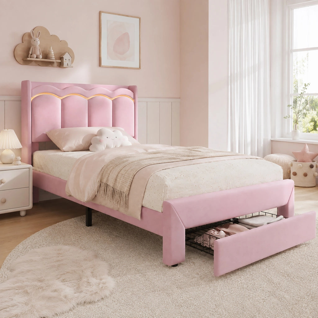 letto imbottito velluto rosa 90 x 200 cm