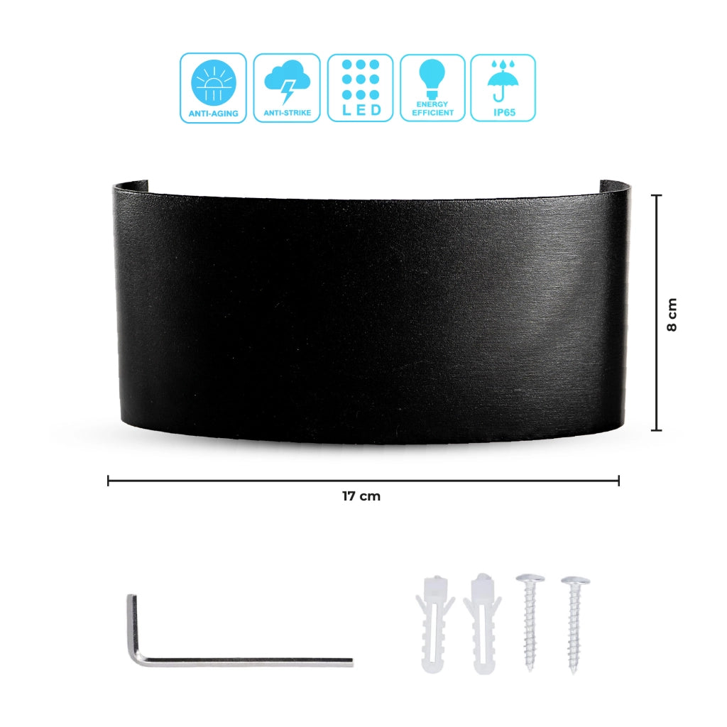 Set 2 Pezzi Applique LED da Parete 6 LED Design Mezzaluna IP65 Interno/Esterno Luce Naturale o Fredda Nero o Bianco Luce Fredda - Nero