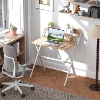 Scrivania Pieghevole con Ripiano per Monitor, 81.5x62x86.5 cm, Legno e Bianco