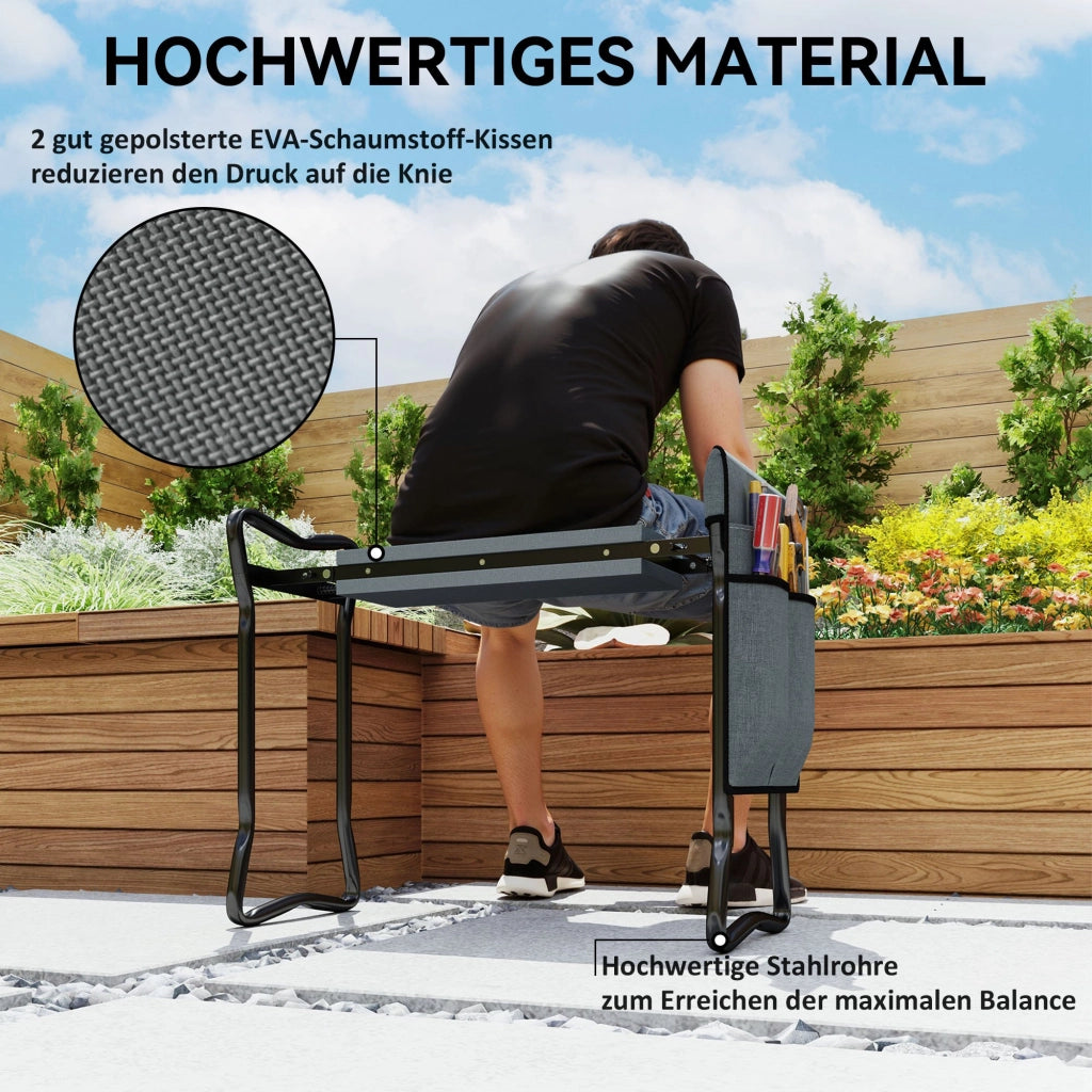 Sgabello da Giardino Pieghevole con Cuscinetti ¨C Minimal ¨C Grigio 58x28x49 cm