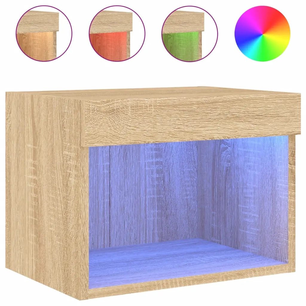 Comodino con Luci LED a Parete Rovere Sonoma 837117
