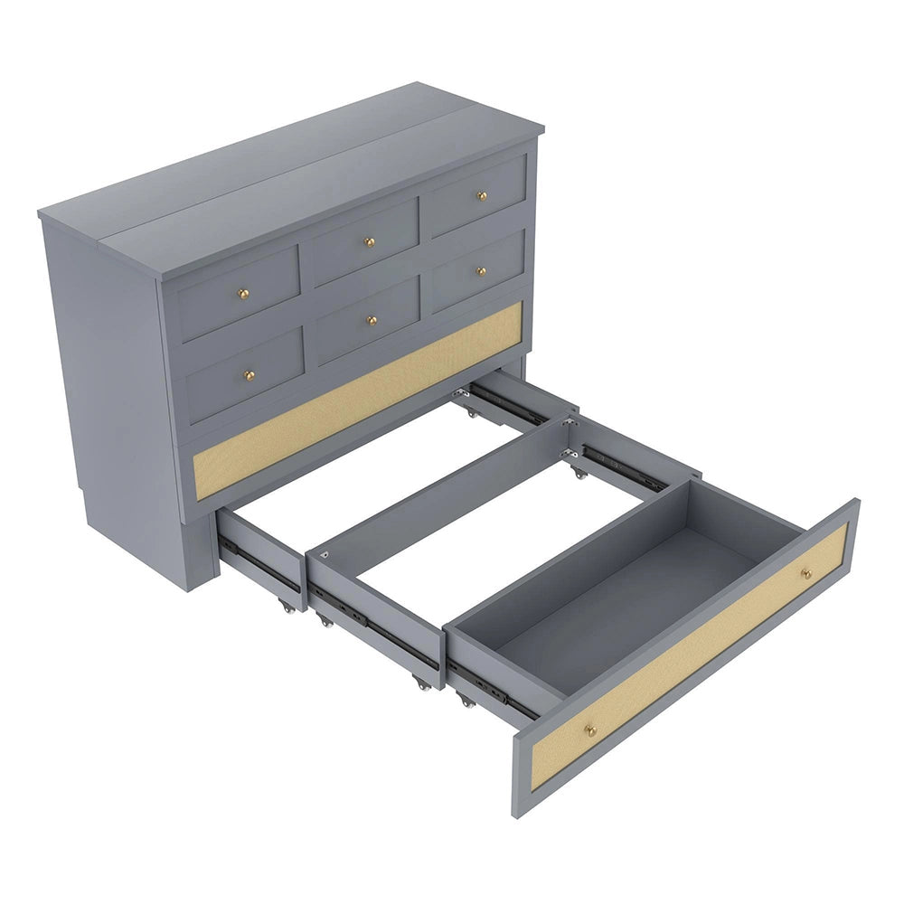 Letto contenitore 140x200 cm - Xylo - con cassetti e ripiano, porte USB e presa, grigio, senza materasso