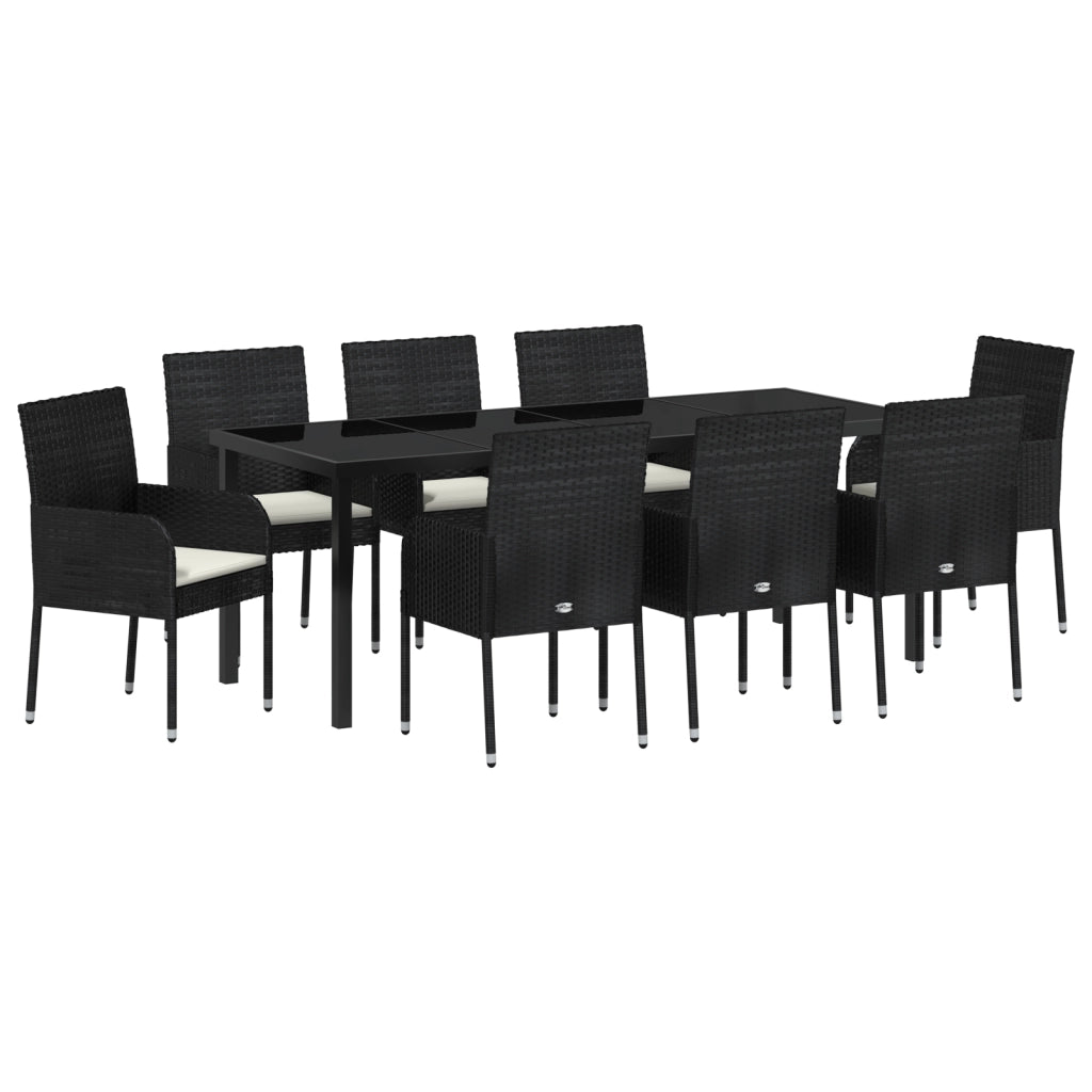Set da pranzo da giardino in 9 pezzi con cuscini Nero Polyrattan