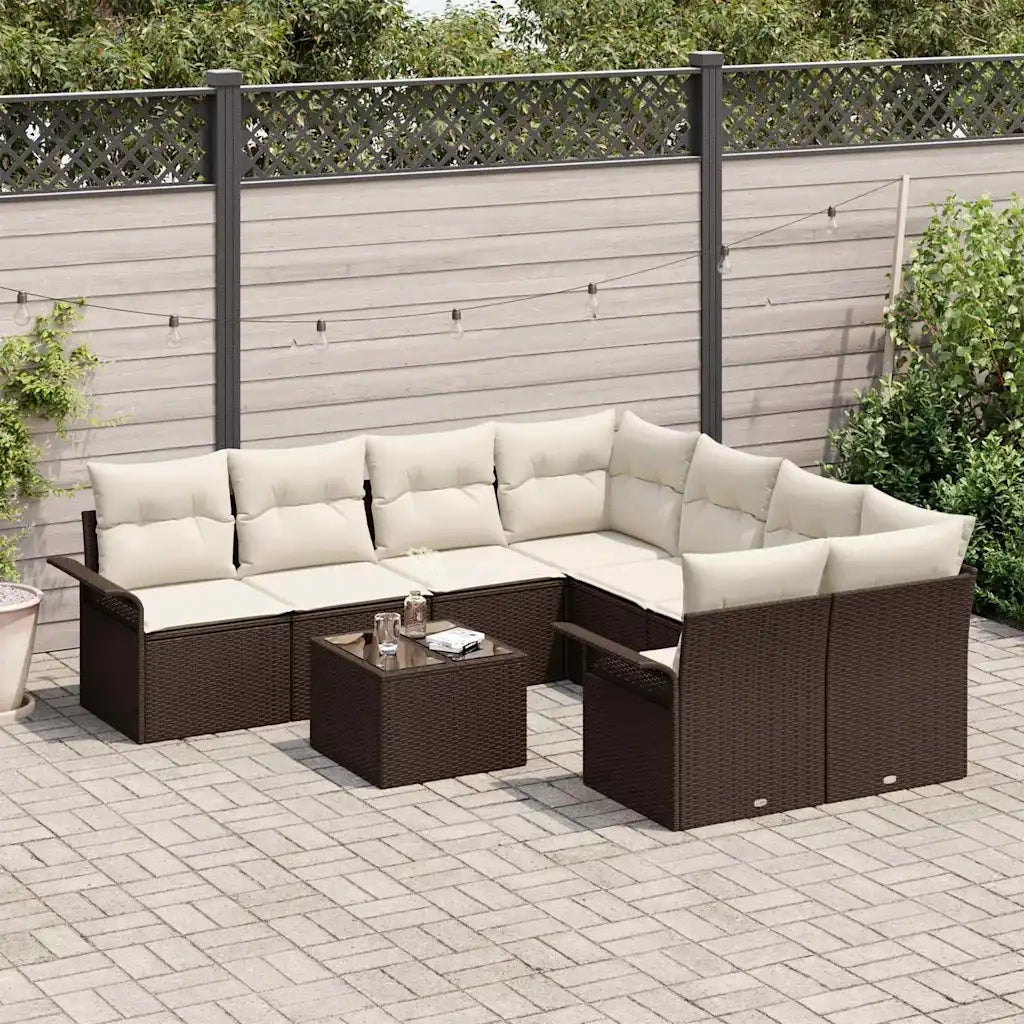 Set Divano da Giardino 9 pcs Marrone Poly Rattan