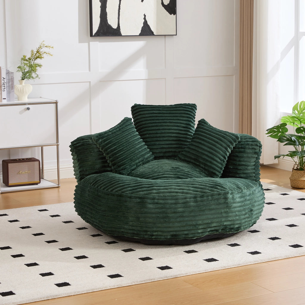 OKWISH Poltrona Pouf con Schienale Alto, Braccioli Avvolgenti e Seduta Ampia, Velluto a Coste, Verde Smeraldo