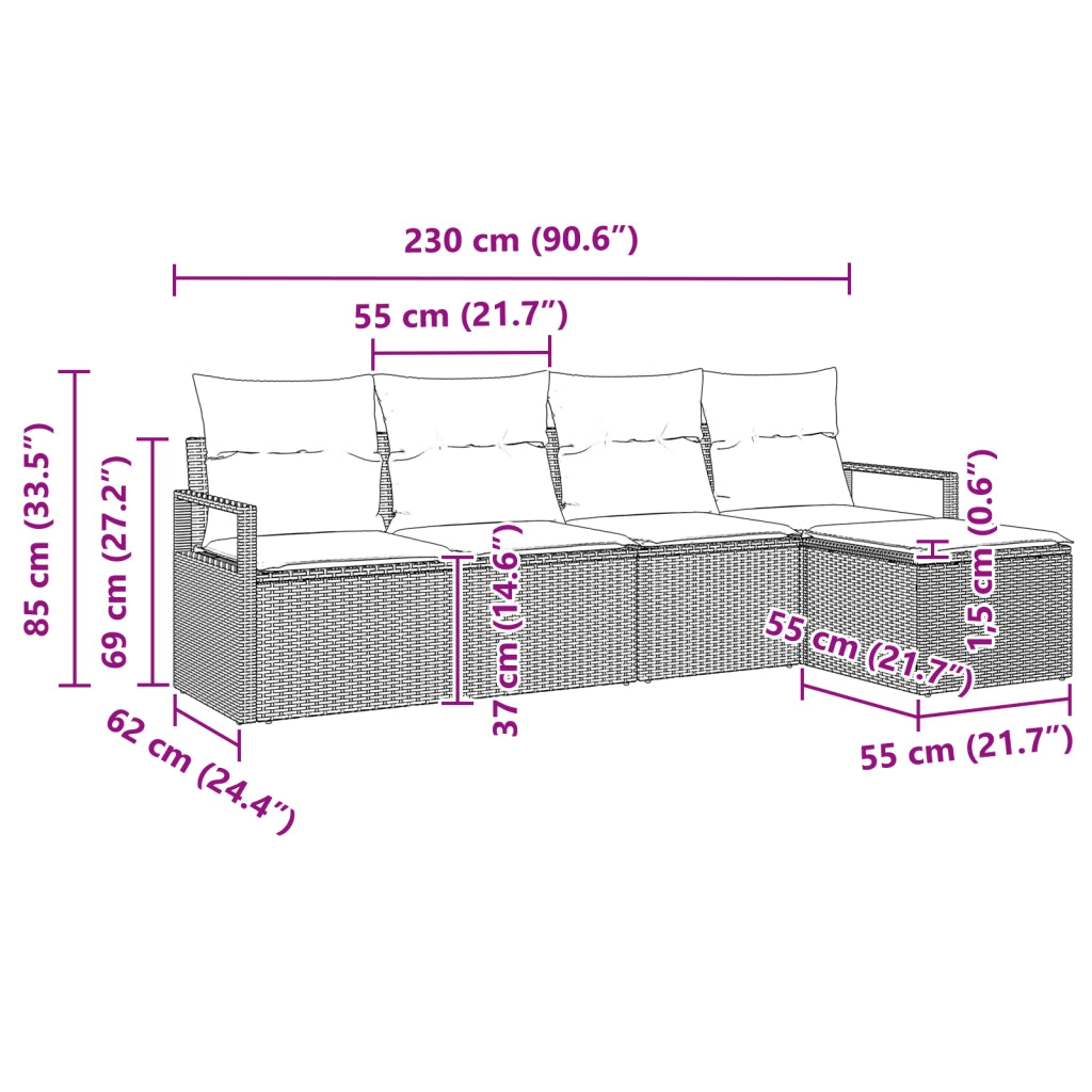 Set Divano Giardino da 5 Pezzi con Cuscini Beige Polyrattan
