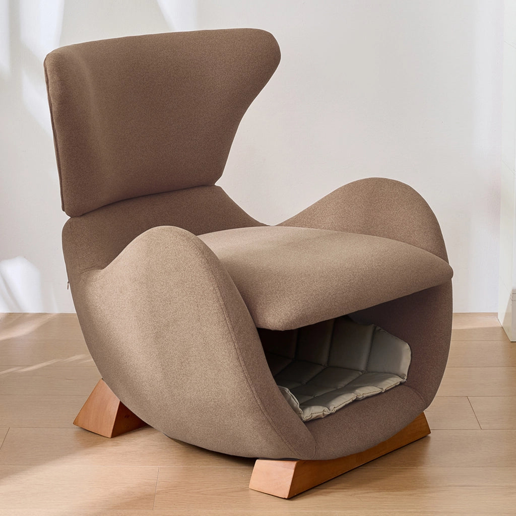 Sedia lounge design a forma di balena con nicchia per animali, tessuto antigraffio, marrone