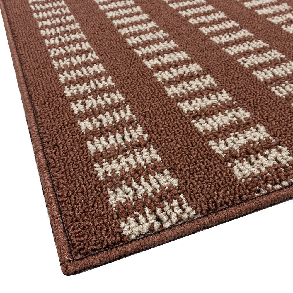 Tappeto Cucina Morbido 3D Assorbente Lavabile Antiscivolo Passatoia Bordata A Righe 50x75 Marrone