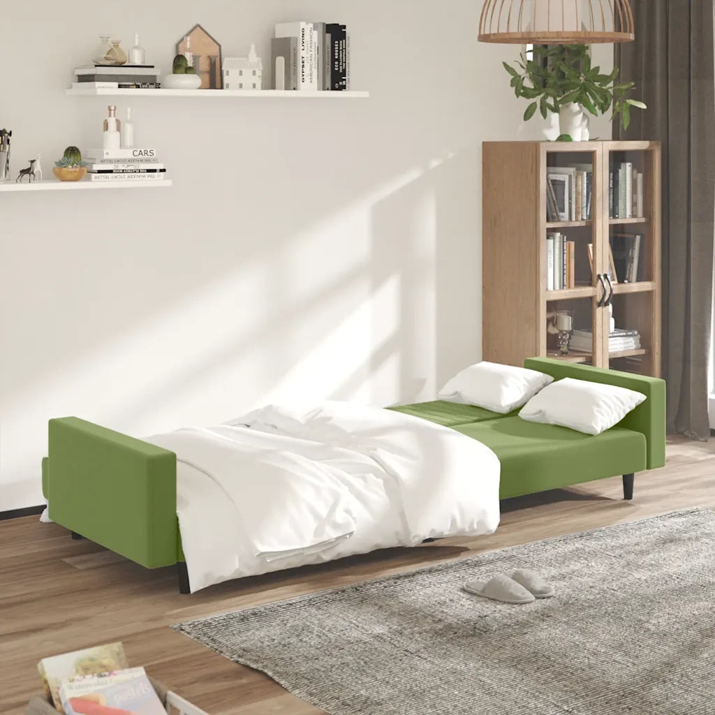 Divano Letto a 2 Posti Verde Chiaro in Velluto 375940