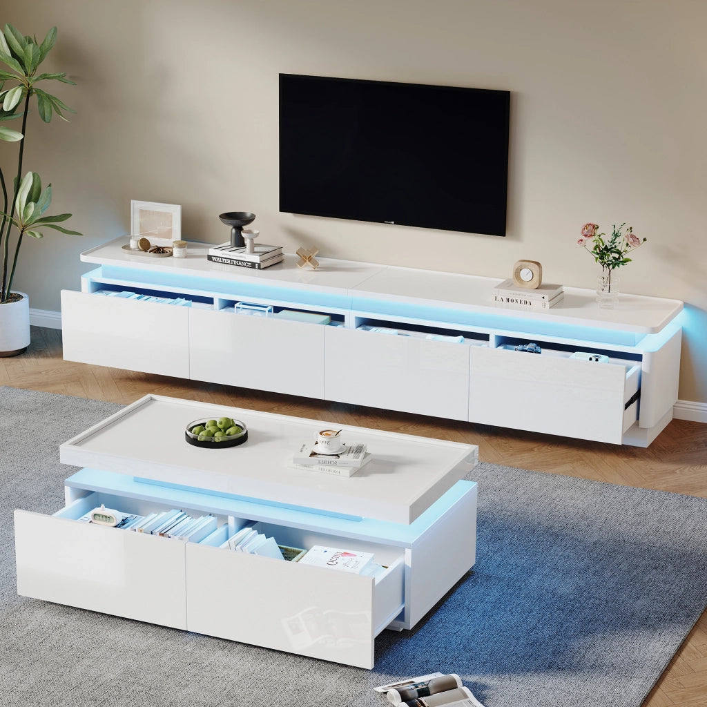 Cassettiera TV bianca lucida in truciolare lunghezza 180 cm