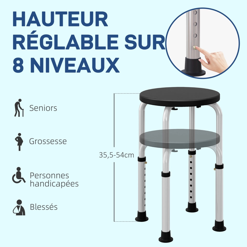 Sgabello da Doccia Regolabile ¨C Xylo ¨C Alluminio HDPE Nero Antiscivolo 136kg