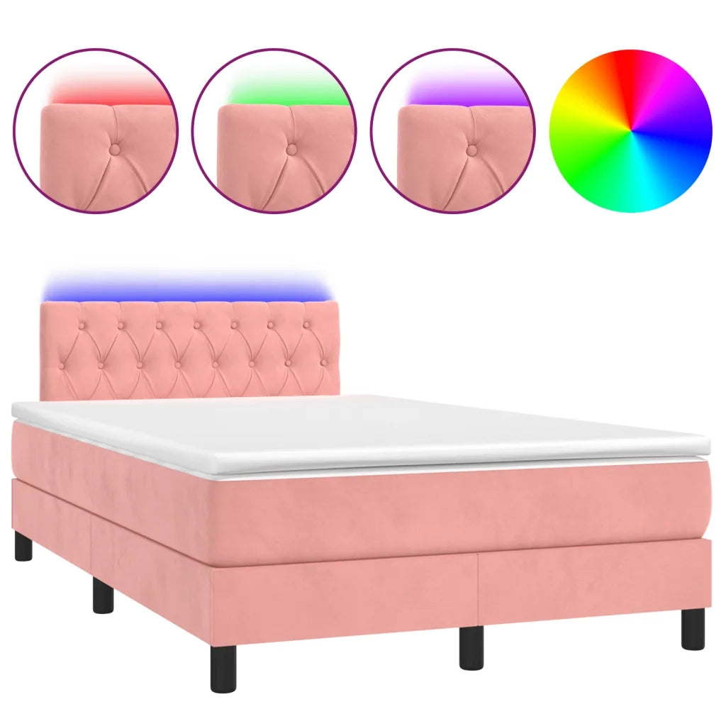 Letto a Molle con Materasso e LED Rosa 120x190 cm in Velluto