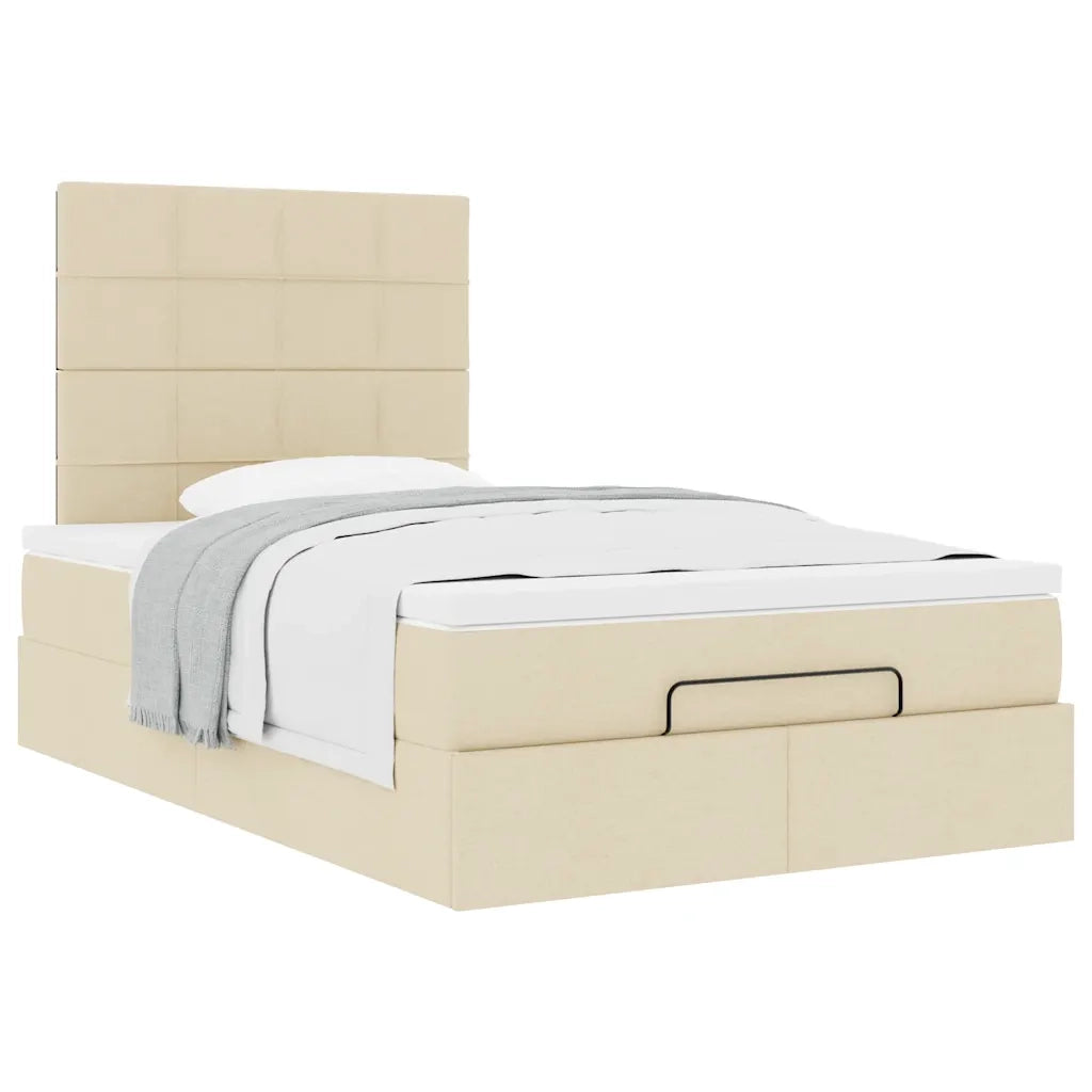 Struttura Letto Pouf con Materasso Crema 120x190 cm in Tessuto 3313145