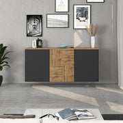 WHOUS Credenza sospesa Iseo con 3 ante e 6 scomparti interni antracite opaco e rovere 150x35x70 cm