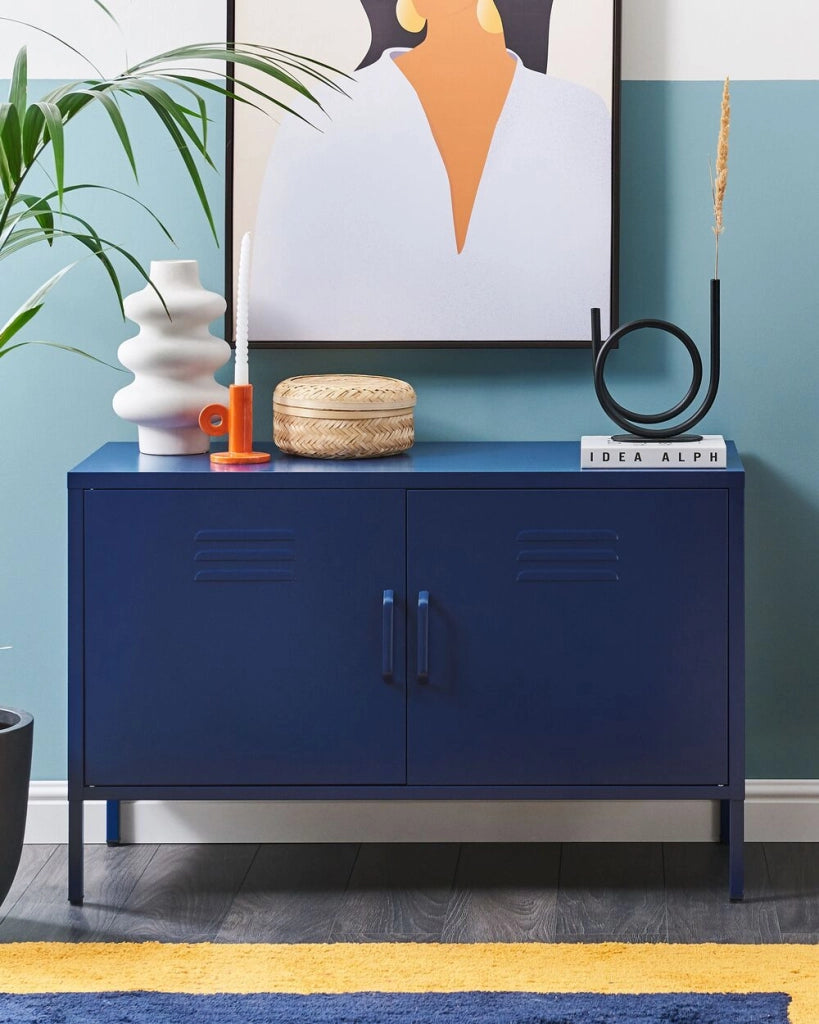 Credenza a 2 ante in acciaio blu navy Mobili per ufficio a casa Ripiani per gambe Design industriale