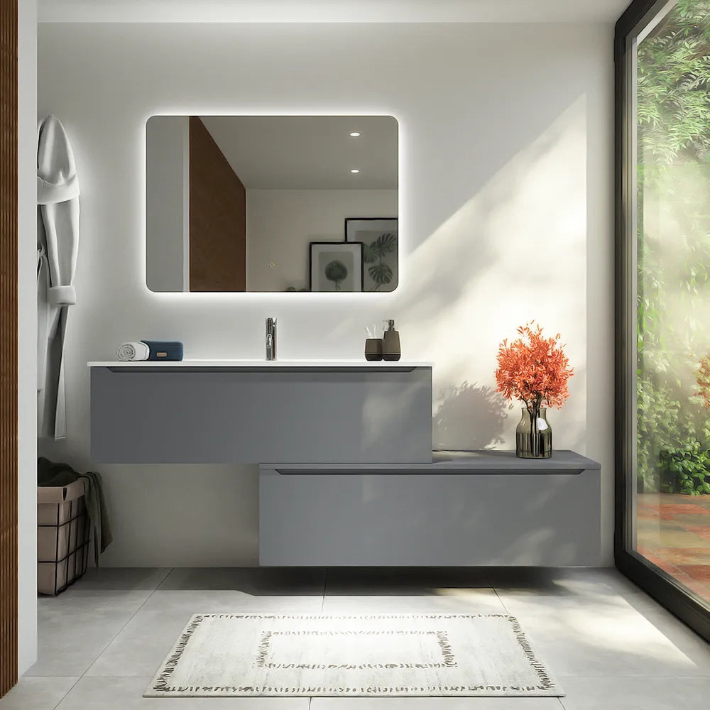 Mobile bagno sospeso modulare 90 cm grigio opaco due cassetti con lavabo | Bako