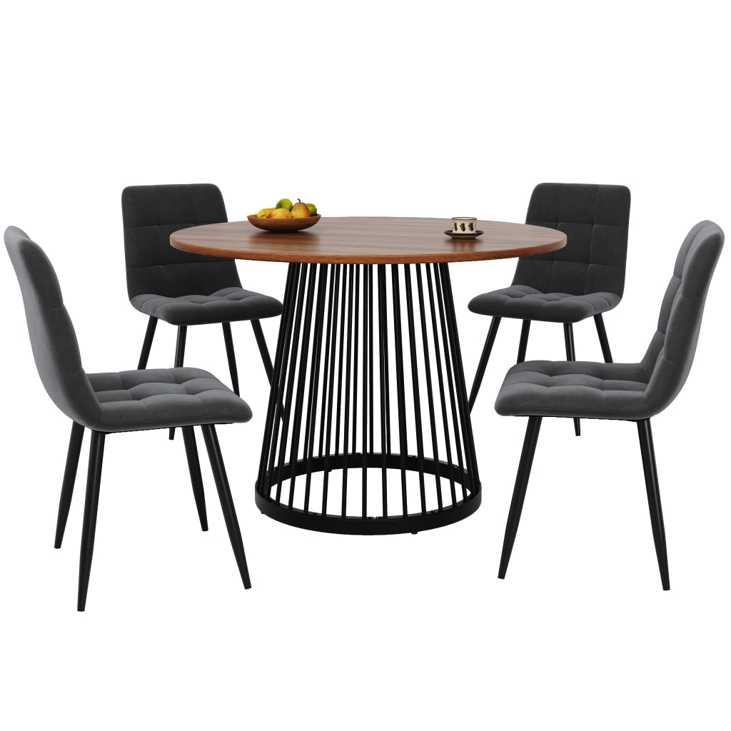 Tavolo da pranzo con 4 sedie in velluto, piano in MDF con motivo marmo, base in metallo, per cucina, multicolore