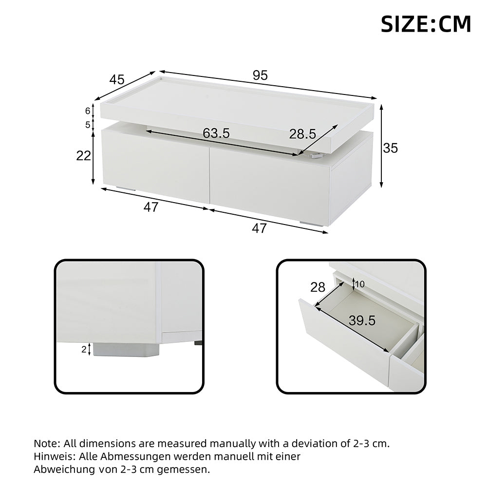 Tavolino moderno - Xylo - 95x45cm LED 2 cassetti bianco