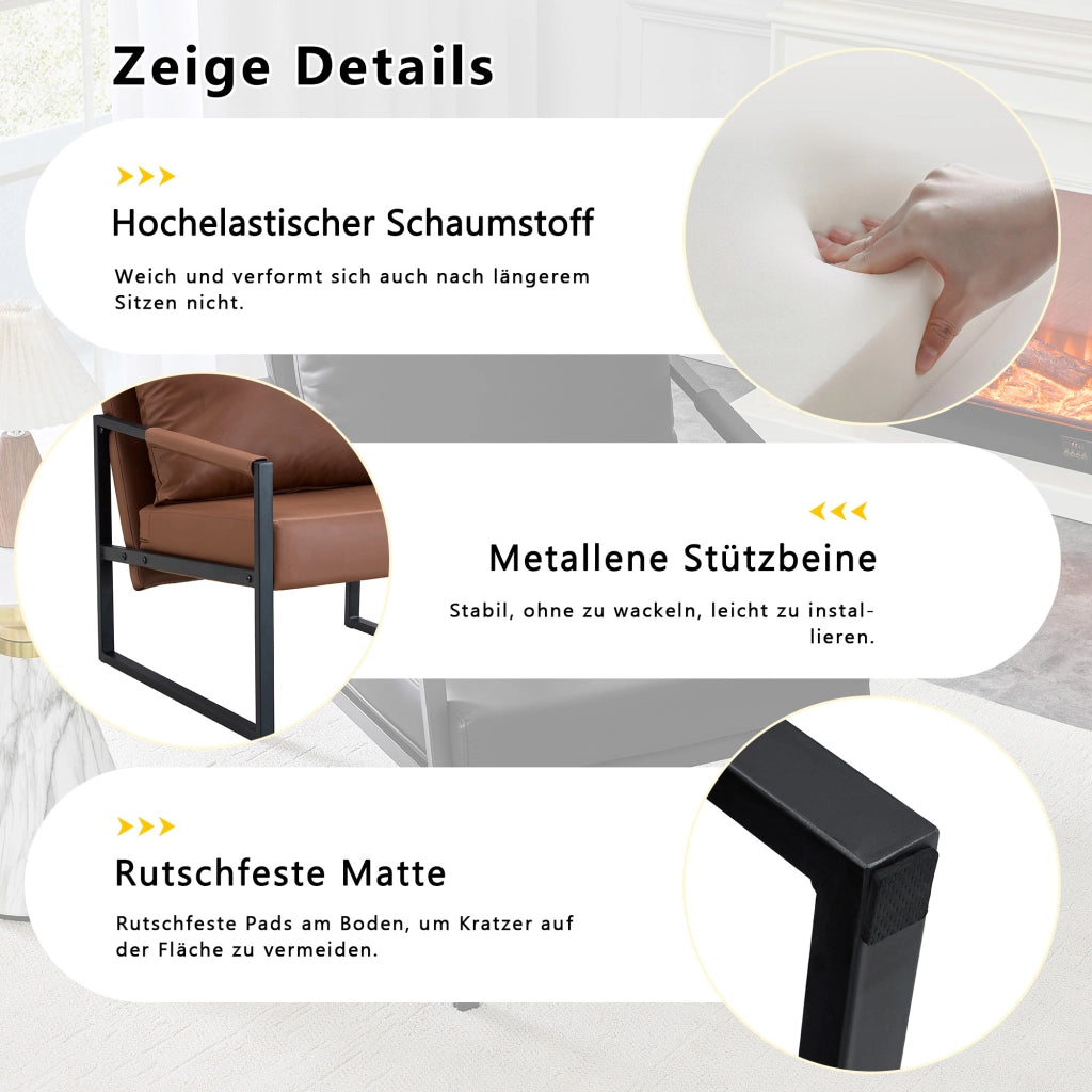 POLTRONA Relax 79x65x28 cm Marrone in PU e Metallo con Braccioli
