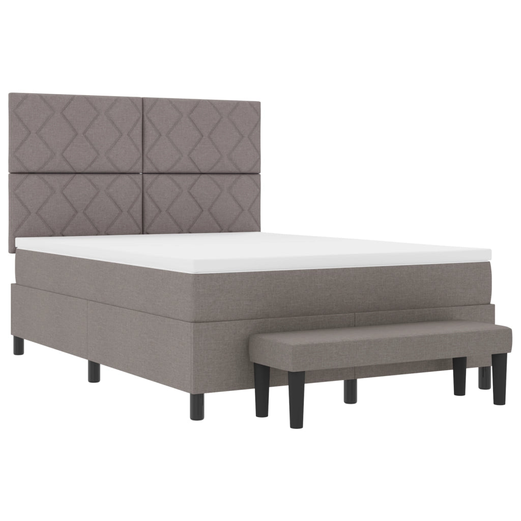 Letto con Box Spring e Panchina Taupe 160x200 cm Tessuto