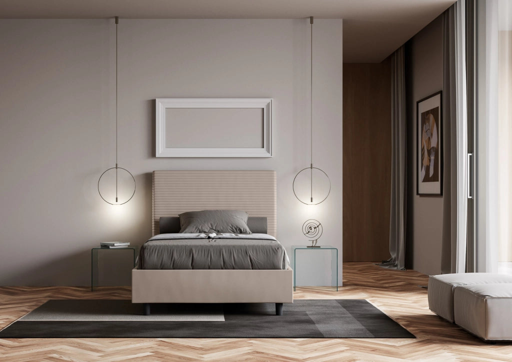 BS COM Letto una piazza e mezza contenitore imbottito 110x200 similpelle tortora