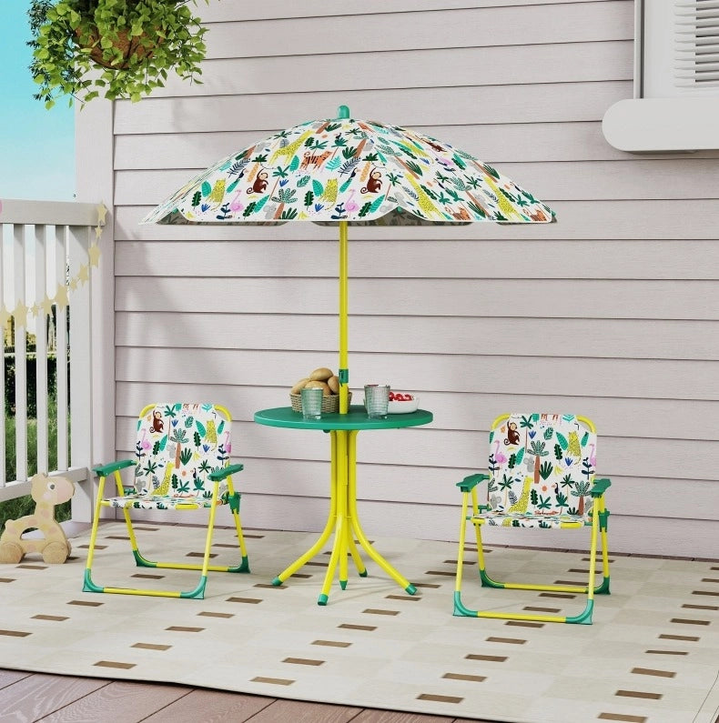 Set da giardino per bambini 49,5 x 49,5 x 50 cm verde con parasole rimovibile